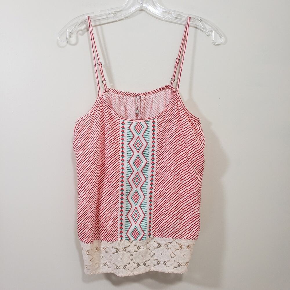 Red Camel NWT striped embroidered lace trim front tank top woman's‎ size large